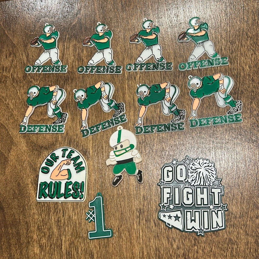 Homecoming Variety Green FOOTBALL   Charms / trinkets (12) mums & Garters